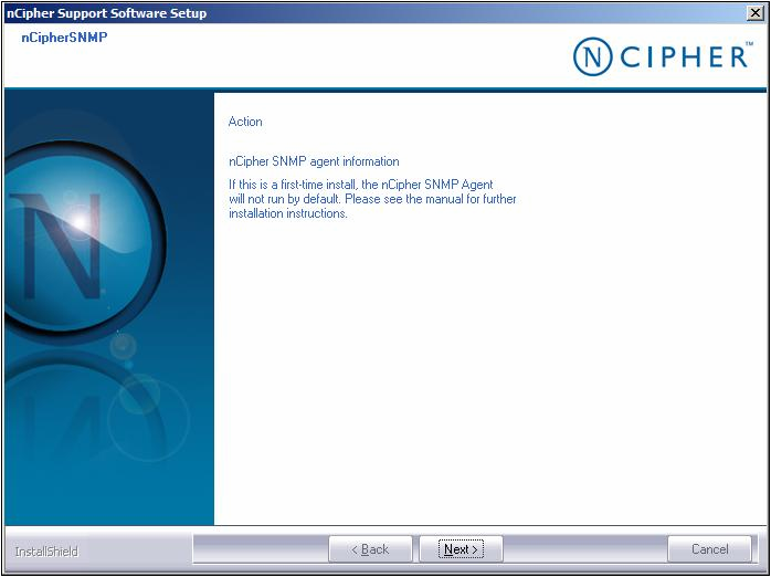 nCipher Support Software Setup window SNMP screen